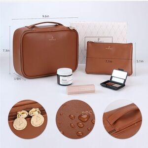 New camel PU Leather boho makeup cosmetics travel bag